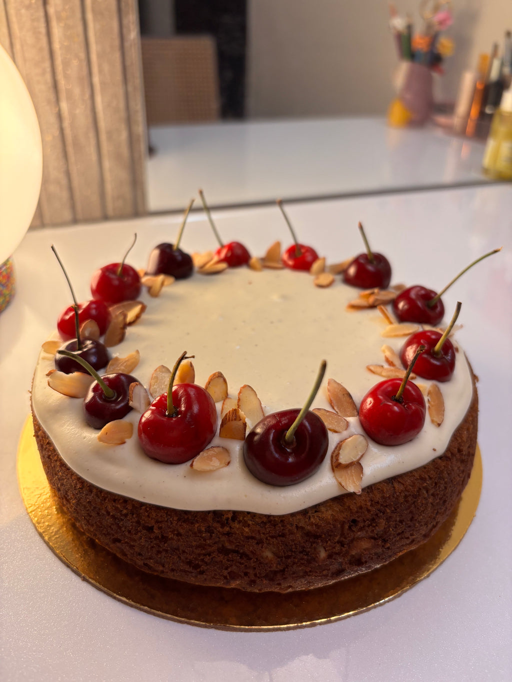 No sugar banana walnut cake with cherries