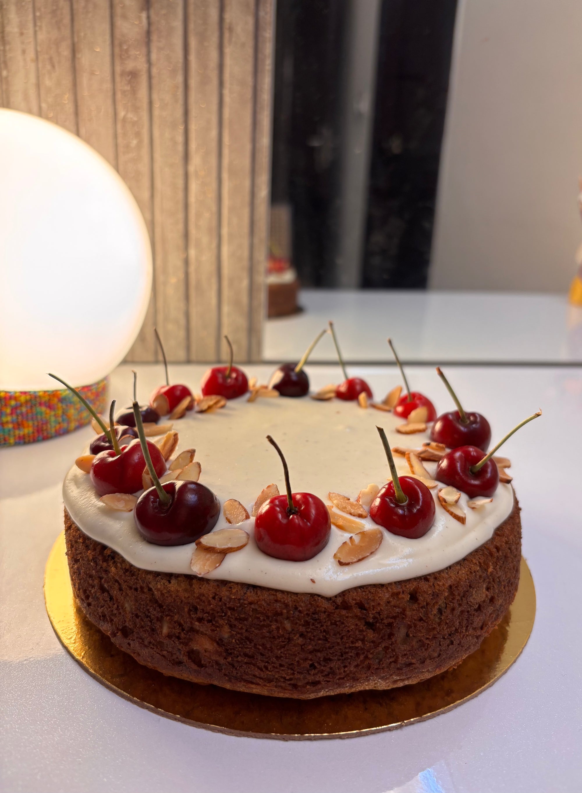 No sugar banana walnut cake with cherries
