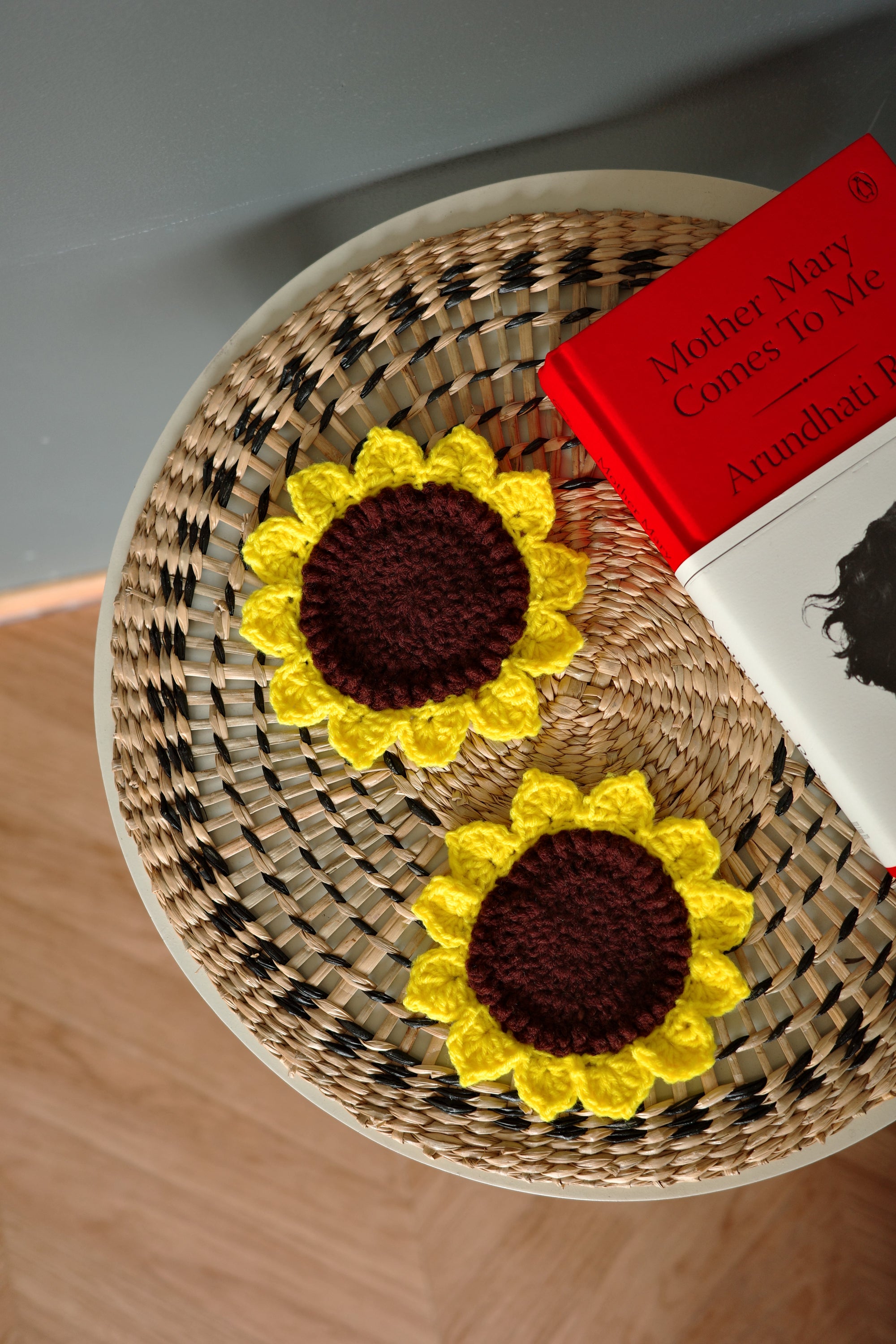 sunflower bouquet coaster set with basket