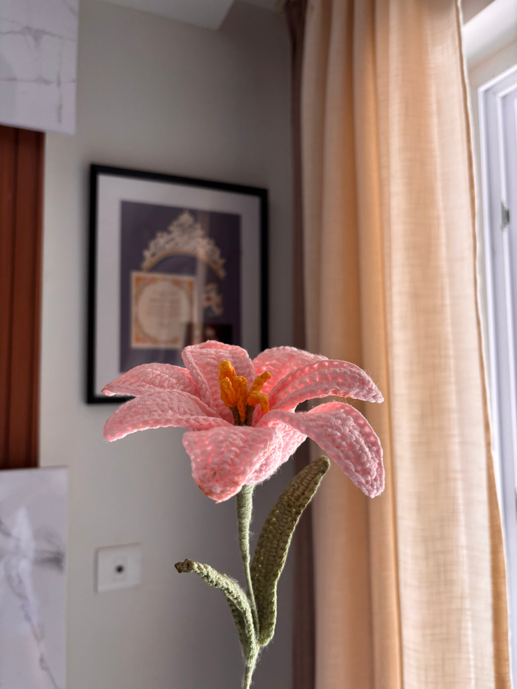 Pink crochet lily flower 