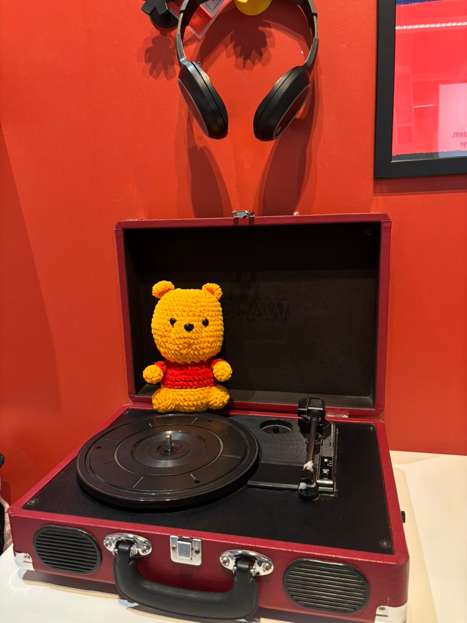crochet yellow pooh with a red shirt amigurami toy