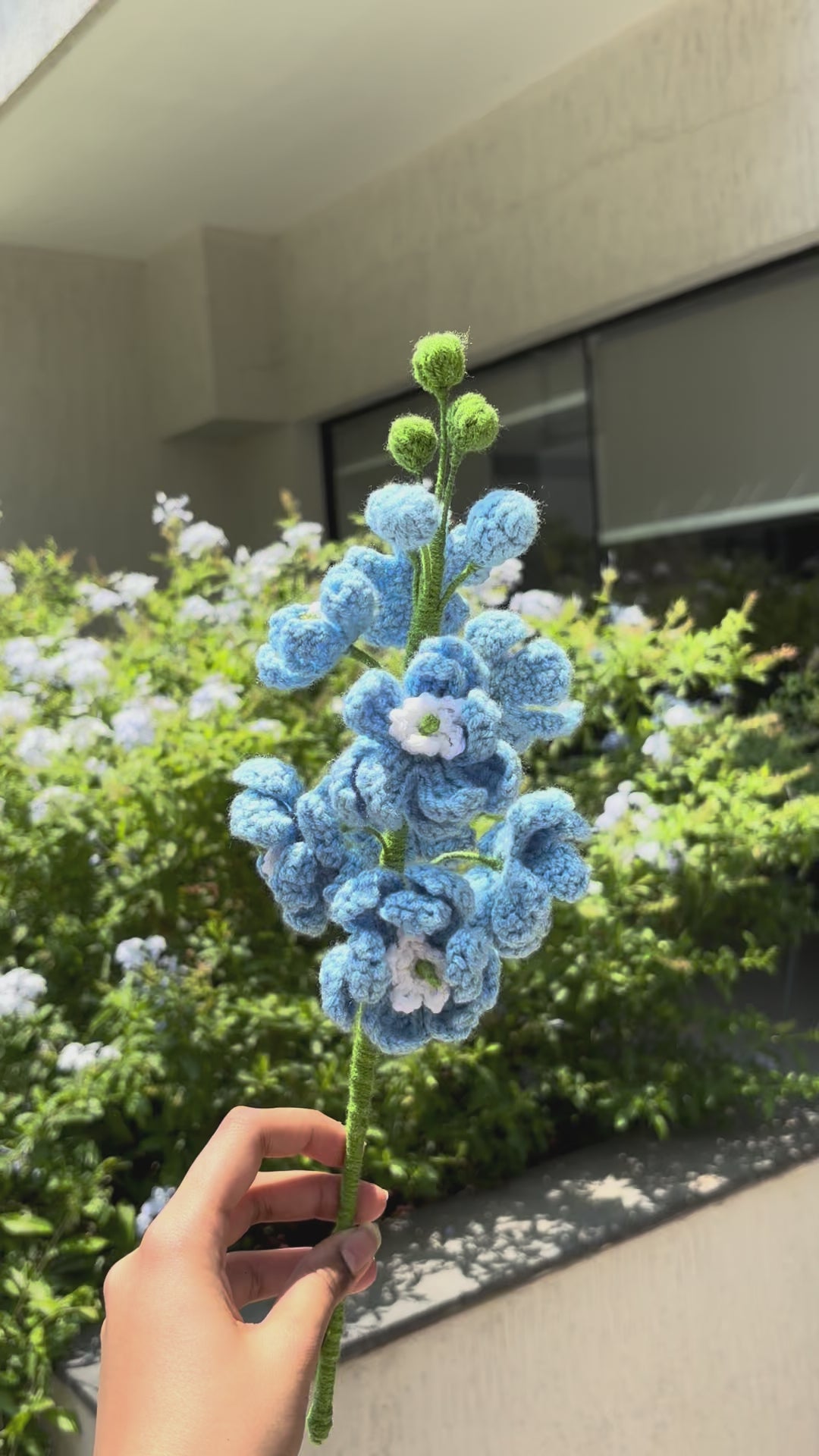 crochet blue delphinium flower stem 