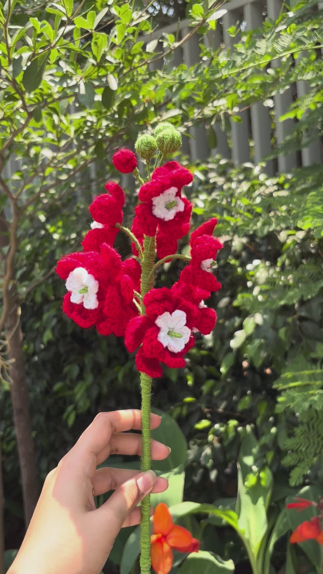 crochet red delphium flower stem 